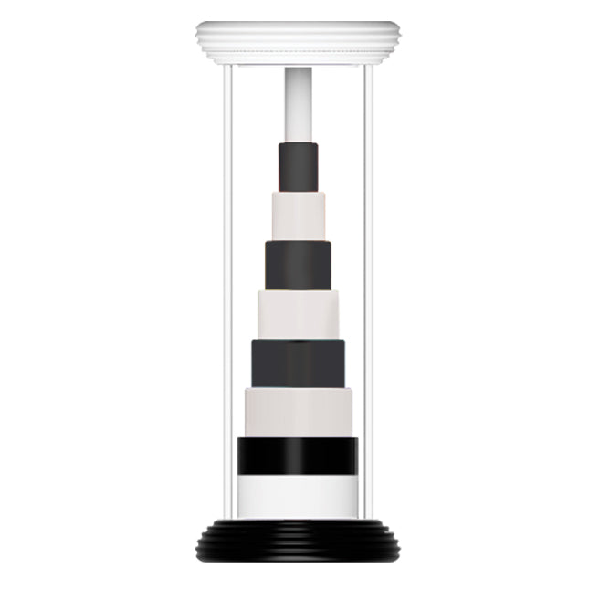 Black and white striped hourglass on a white background