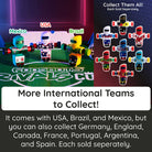 Collage of toy figures and soccer balls on a miniature field with promotional text.