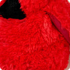 A close-up view of the Red Cardinal by Warmies plush toy, highlighting its bright red fuzzy fur and black face details.
