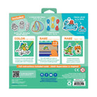 Product packaging with colorful charms and baking instructions on a green background