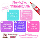 Instructions on how to use Piggy Paint Pens with a pen and logo displayed.