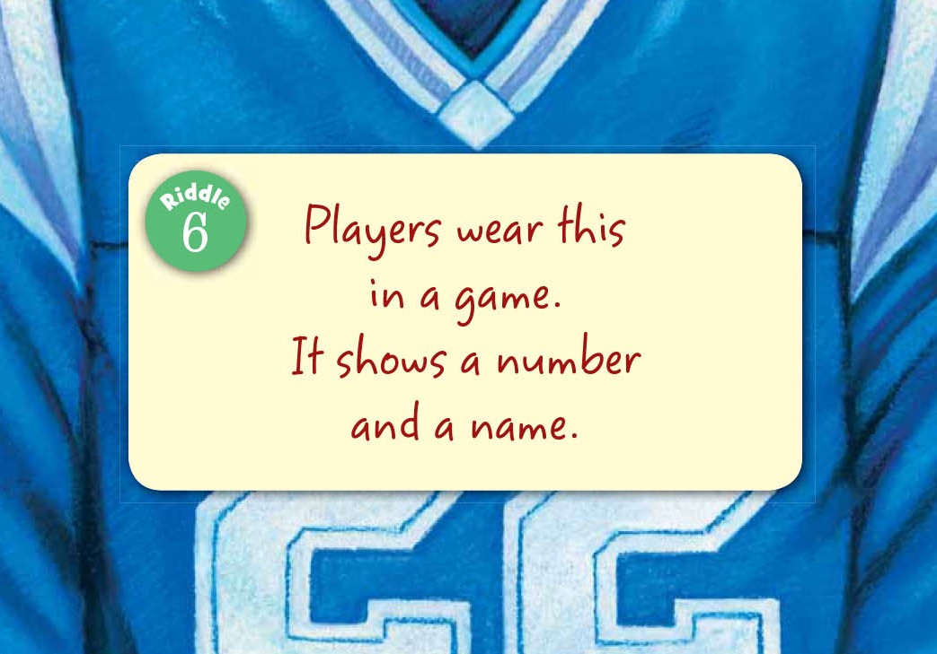Card with riddle text on a blue background