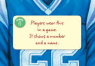 Card with riddle text on a blue background