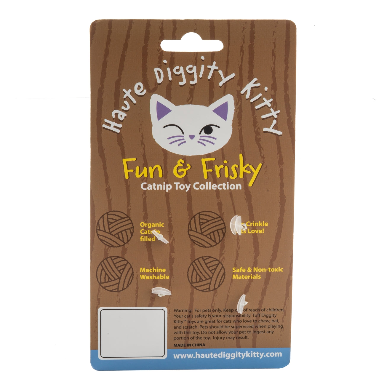 Haute Diggity Kitty catnip toy packaging on a white background
