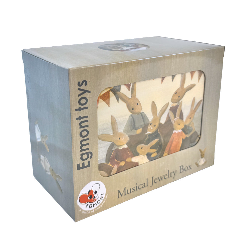 Egmont Toys Musical Jewelry Box in its original packaging, featuring a windowed box with a wooden rabbit figurine set inside.