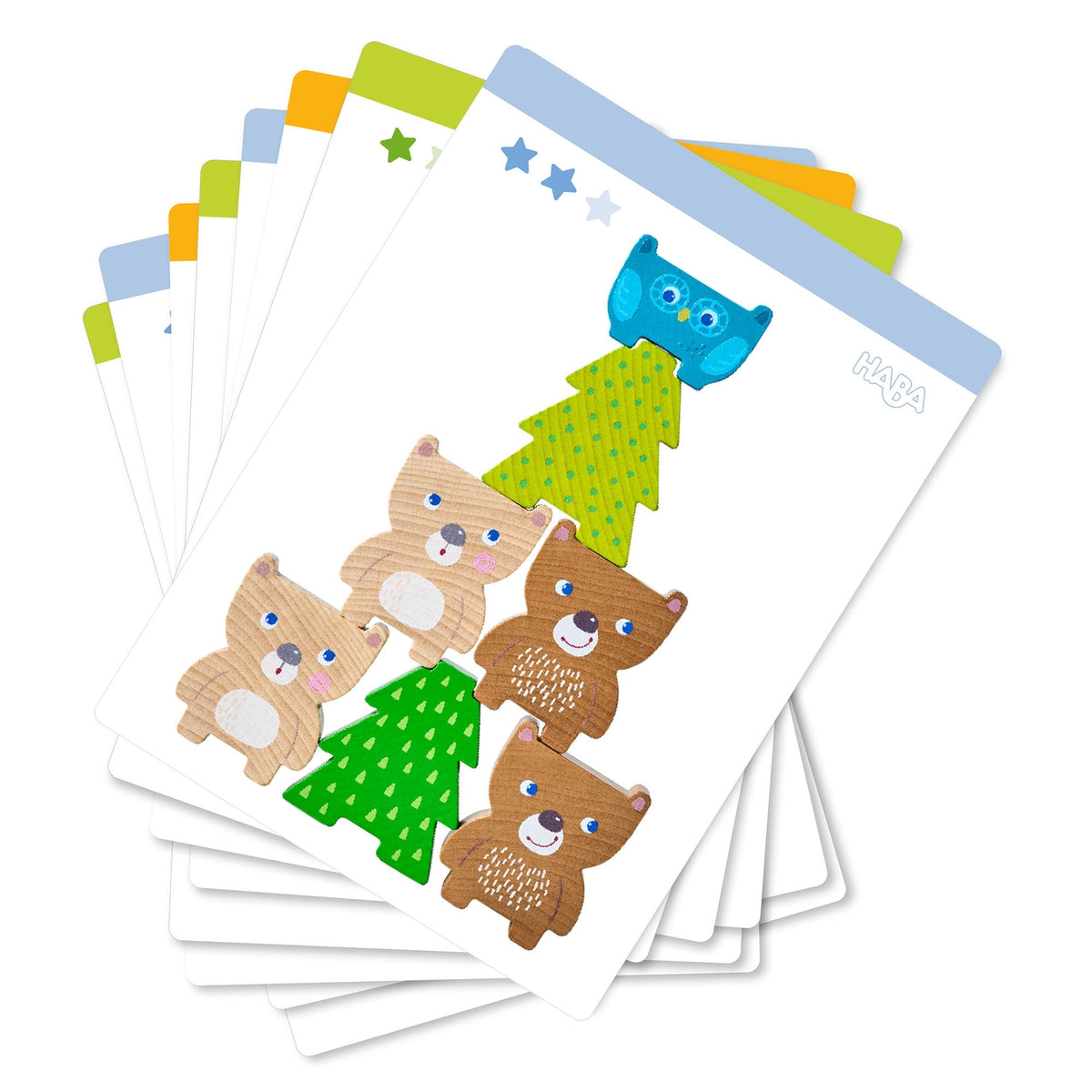 Set of children's stickers with bears and trees on a white background