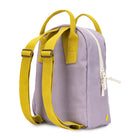 Purple backpack with yellow straps on a white background