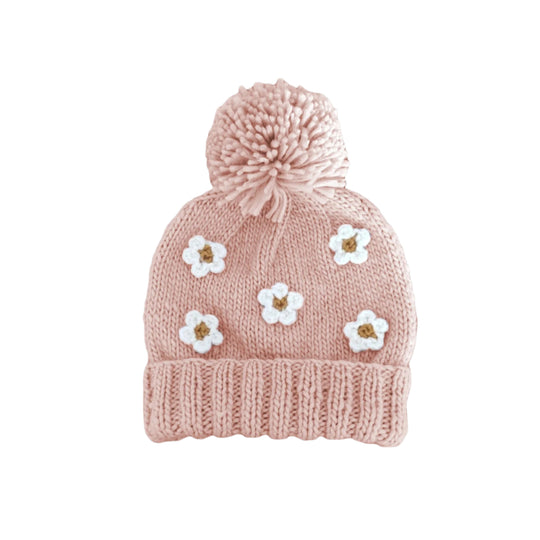 Flower Hand Knit Hat - Blush by The Blueberry Hill