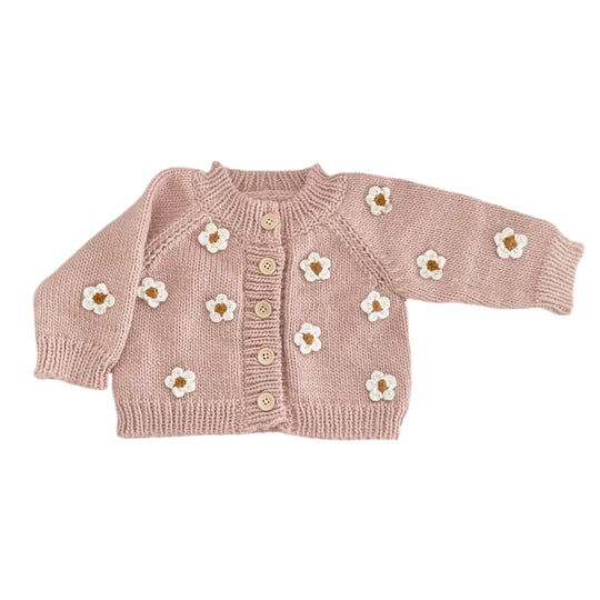 Flower Hand Knit Cardigan Sweater - Blush by The Blueberry Hill