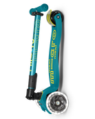 Teal scooter with black accents on a white background