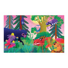 Forest Day & Night 75 Piece Lenticular Puzzle by Mudpuppy features vibrant animals and lush vegetation in a whimsical forest scene.
