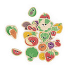 Wooden puzzle with colorful fruits and vegetables on a white background