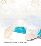 Abstract art with blue, beige, and white colors on a textured background.