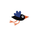 Cartoon bird with blue wings and orange beak on a white background