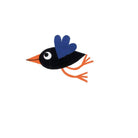 Cartoon bird with a blue head and orange beak on a white background