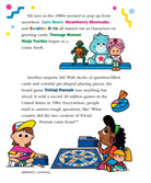 A printed informational page about 1980s hit toys and pop culture references, with paragraphs of text and several small colorful illustrations of toys and game pieces on a white background.