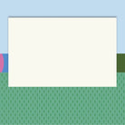 A blank off-white rectangular card or mockup centered on a stylized background with a light blue upper area, green patterned lower area, and small pink and dark green side blocks.