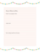 A page from a pregnancy journal with writing prompts addressed to an unborn child.