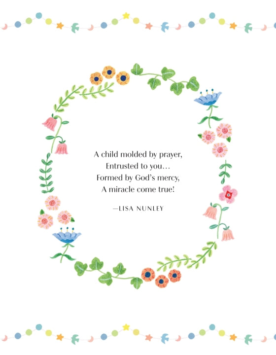 Decorative floral wreath with a quote by Lisa Nunley on a white background.