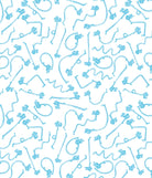 A repeating pattern of light blue rope-knotted key motifs on a solid white background.