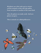 Educational illustration of pollinators with text on a blue background