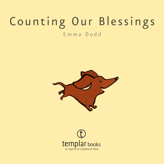 Book cover of 'Counting Our Blessings' by Emma Dodd with a dog illustration on a beige background.
