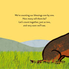 Illustration of a bear in a grassy field with a yellow background and text.