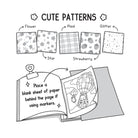Illustration of a coloring book with pattern options on a white background