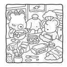 Cartoon bear and mouse in a kitchen with baking supplies