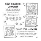 Promotional graphic for a coloring community with cartoon characters and text.