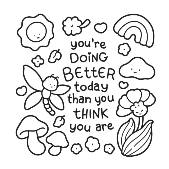 Motivational quote surrounded by illustrations on a white background