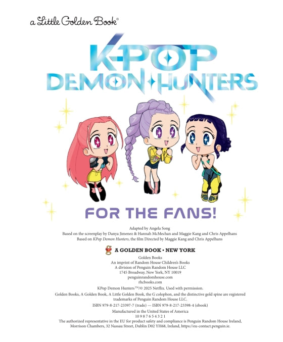 Cover of 'K-Pop Demon Hunters' Little Golden Book with cartoon characters and text.