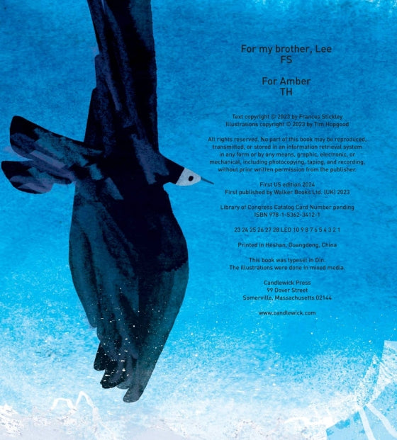 Illustration of a bird in flight on a blue background with text