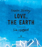 Book cover of 'Love, the Earth' with a blue background and mountain illustration.
