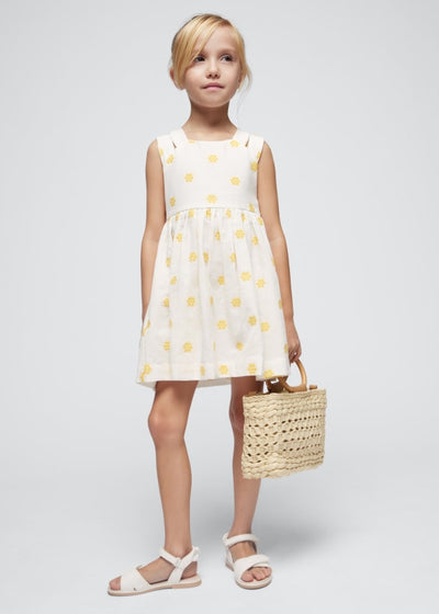 Jacquard Floral Dress - Cream/Yellow by Mayoral