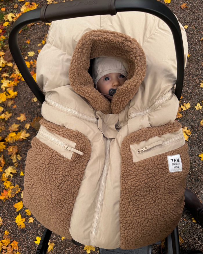 Car Seat Cocoon - Cappuccino Appliqué by 7AM Enfant