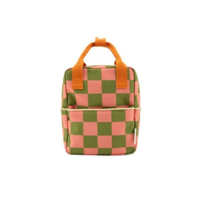 Small Farmhouse Checkerboard Backpack - Sprout Green + Flower Pink by Sticky Lemon