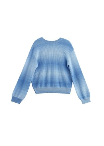 A light blue knit sweater with a vertical gradient pattern fading from a darker blue at the top to a very pale blue at the bottom, shown against a plain white background.