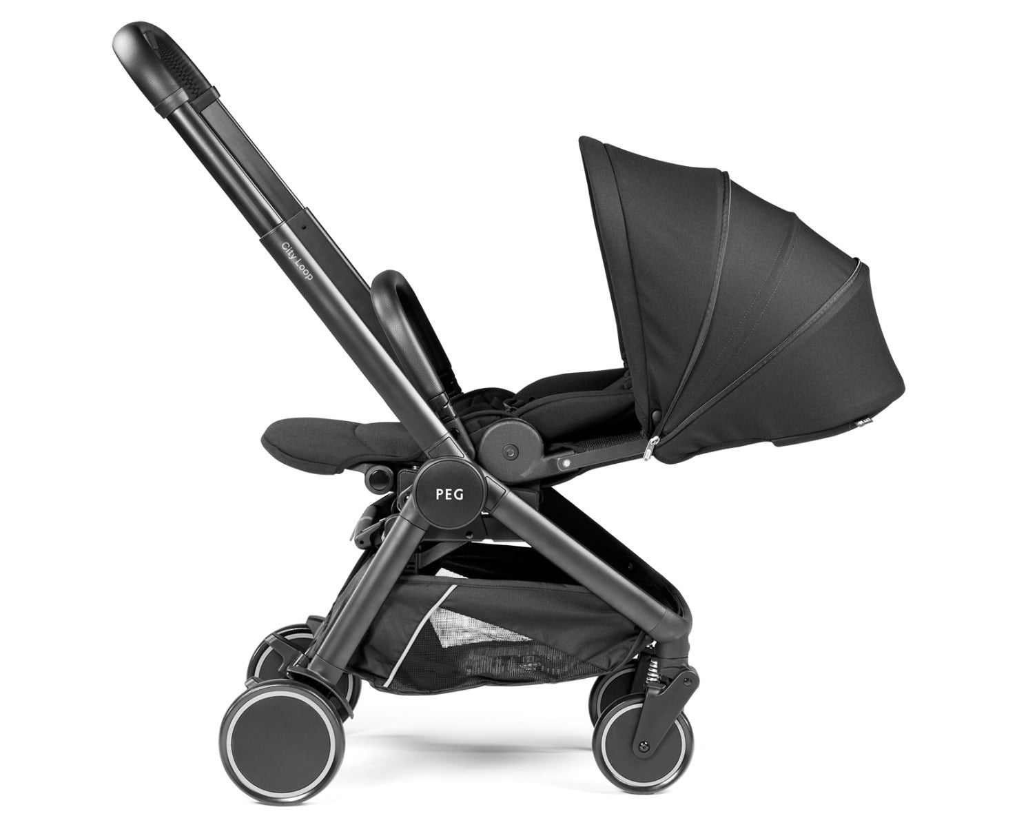Black stroller on a white background