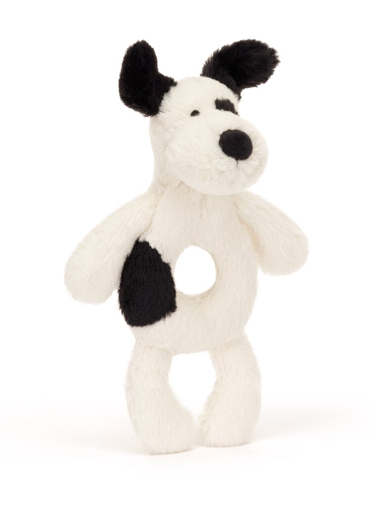 Bashful Black & Cream Puppy Ring Rattle - 8 Inch by Jellycat