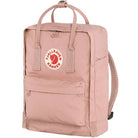 Pink backpack with Fjällräven Kånken logo on a white background