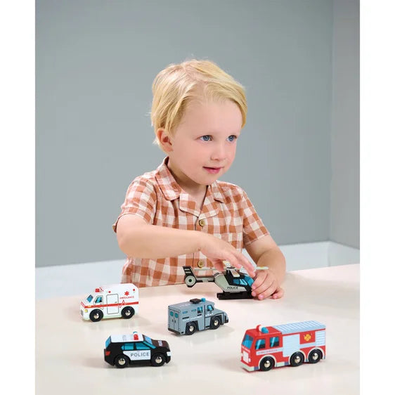 Emergency Vehicle Wooden Toy Set by Tender Leaf Toys