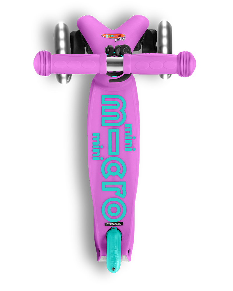 Purple scooter with teal logo on a white background