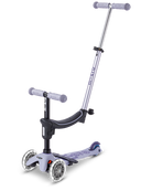 Children's scooter with handlebar and large wheels on a white background