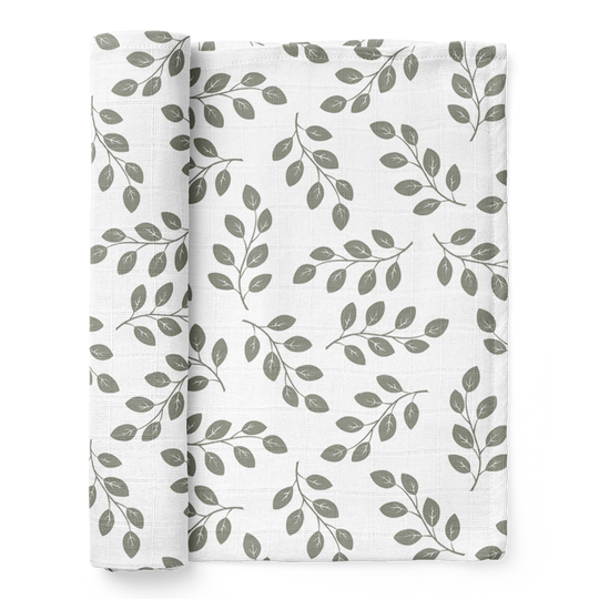 Leaves Muslin Swaddle - Sage Green by Mini Wander