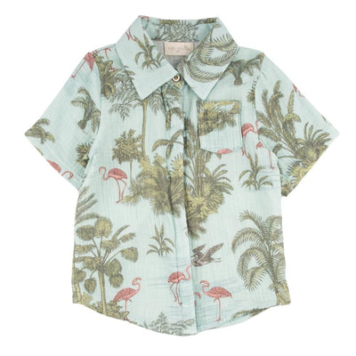 Jerry Button Up Shirt - Flamingo Tropic by Miki Miette