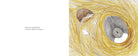Illustration of a nest with eggs surrounded by yellow strands on a white background