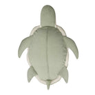 Green turtle plush toy on a white background