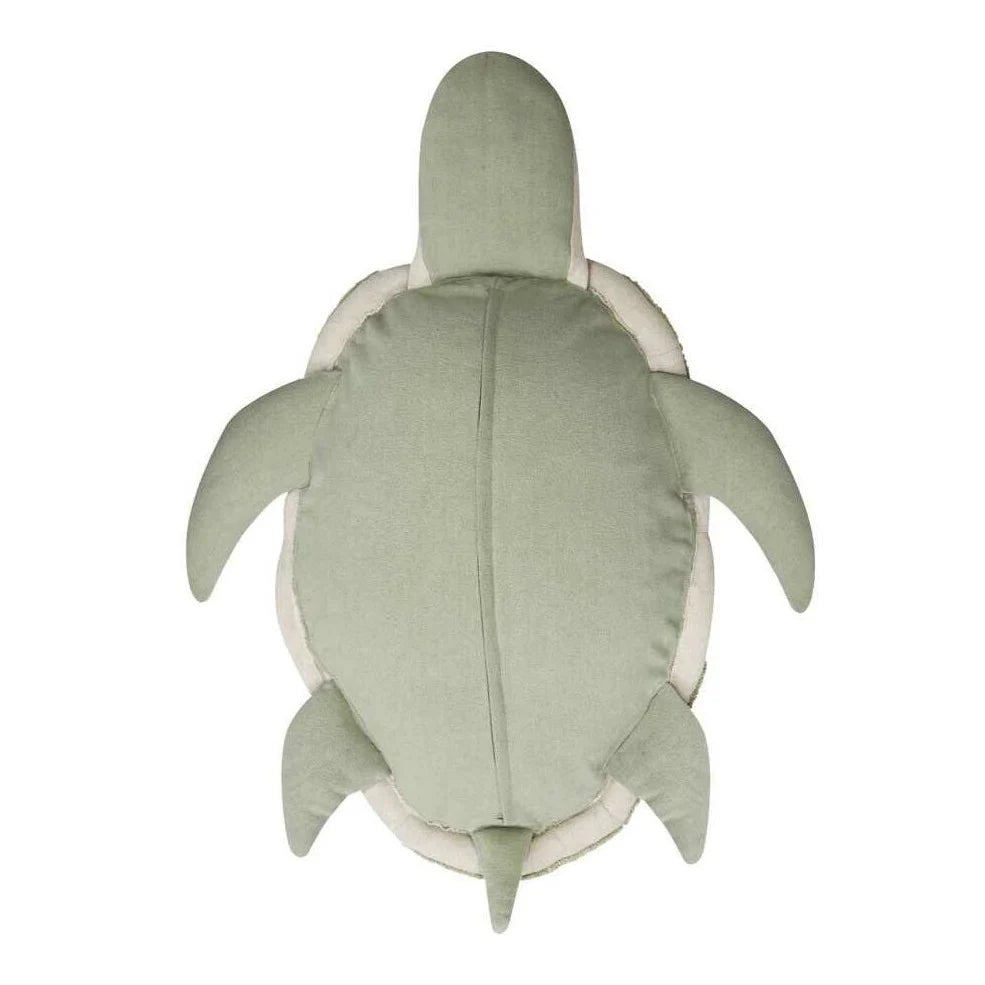 Green turtle plush toy on a white background