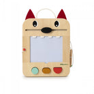 Wooden toy with a cartoonish design on a white background